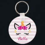 Niedliches gestreiftes Einhorn mit Schlüsselanhäng Schlüsselanhänger<br><div class="desc">Niedlich Striptes Einhorn mit Bow-Schlüsselanhänger - leicht mit Ihrem Namen anpassen</div>