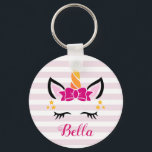 Niedliches gestreiftes Einhorn mit Schlüsselanhäng Schlüsselanhänger<br><div class="desc">Niedlich Striptes Einhorn mit Bow-Schlüsselanhänger - leicht mit Ihrem Namen anpassen</div>