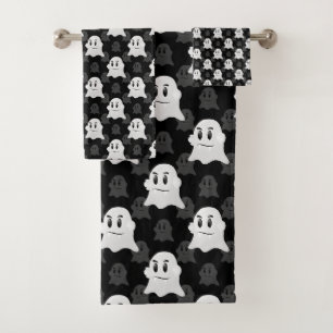 Niedliches Ghost-Block Schwarz-weißes Druckdesign- Badhandtuch Set