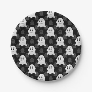 Niedliches Ghost-Block Schwarz-weißes Druckdesign- Pappteller