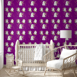 Niedliches Ghost-Blume-Kindermuster lila Hintergru Tapete