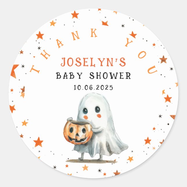Niedliches Ghost-BOO mit Star Pattern Halloween Runder Aufkleber (Vorderseite)