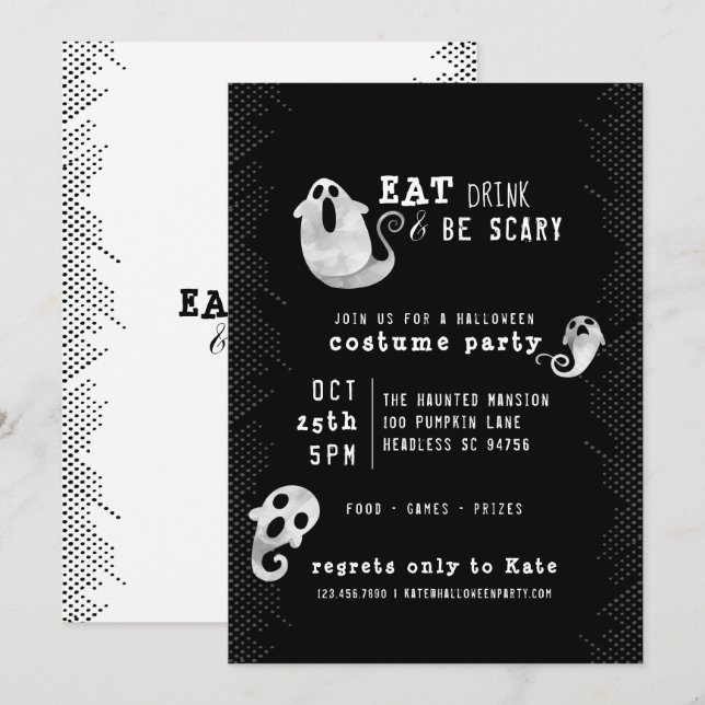 Niedliches Ghost Eat Drink Beängstigend Halloween  Einladung (Vorne/Hinten)