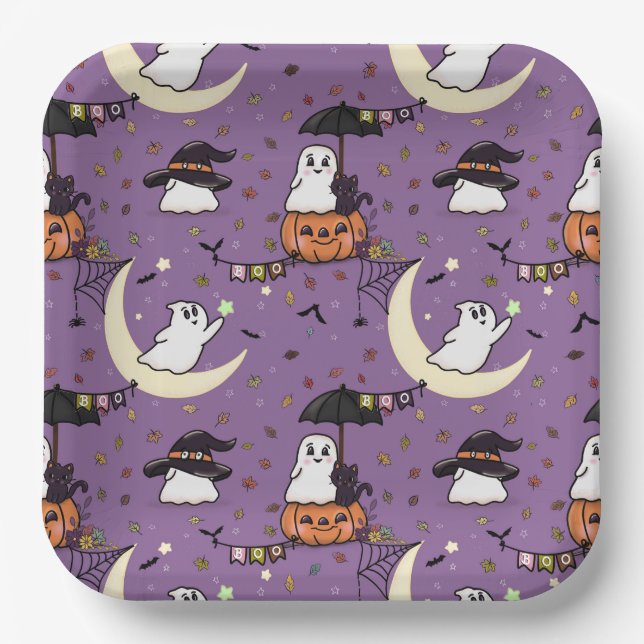 Niedliches Ghost-Halloween-Muster Pappteller (Vorderseite)
