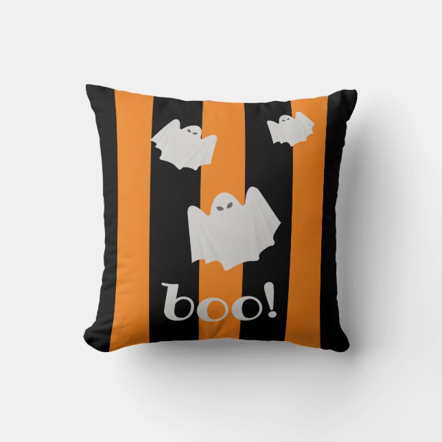 Niedliches Ghost Halloween Orange und Schwarz Reve Kissen (Vorderseite)