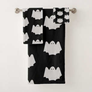 Niedliches Ghost Halloween Schwarz-Weiß-Muster Badhandtuch Set