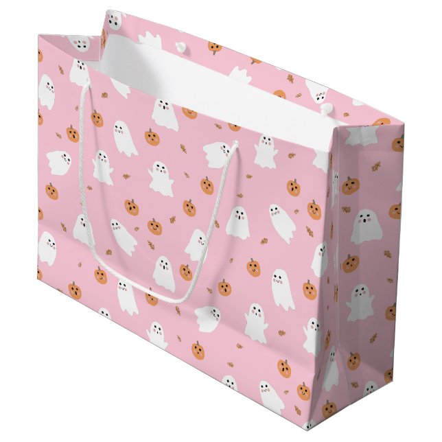 Niedliches Ghost-Pink-Pink-Halloween-Muster Große Geschenktüte (Vorderseite Schrägansicht)
