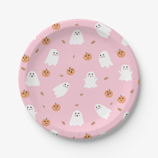 Niedliches Ghost-Pink-Pink-Halloween-Muster Pappteller (Vorderseite)