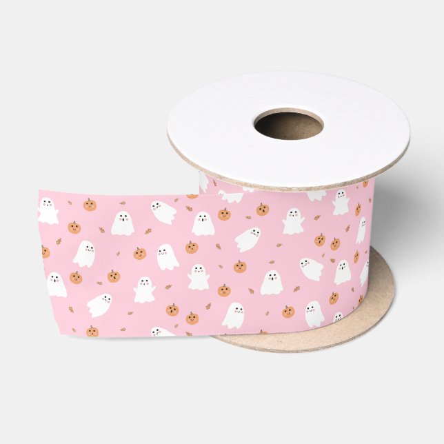 Niedliches Ghost-Pink-Pink-Halloween-Muster Satinband (Spule)