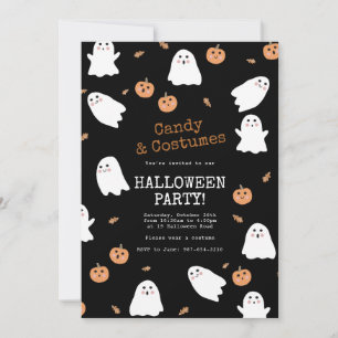 Niedliches Ghost & Pumpkin Black Halloween-Party Einladung