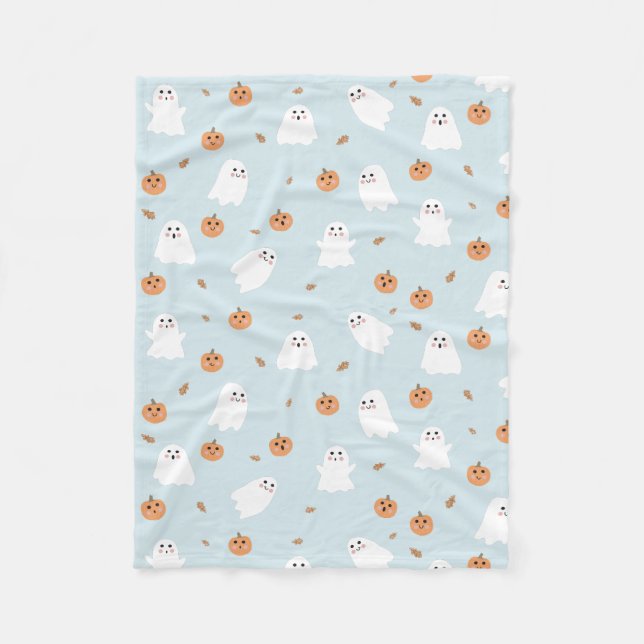 Niedliches Ghost & Pumpkin Blue Halloween-Muster Fleecedecke (Vorderseite)