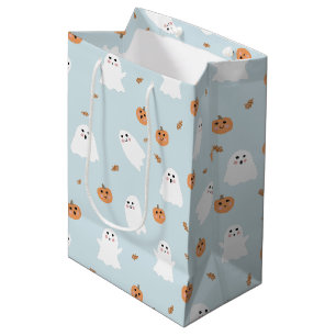 Niedliches Ghost & Pumpkin Blue Halloween-Muster Mittlere Geschenktüte