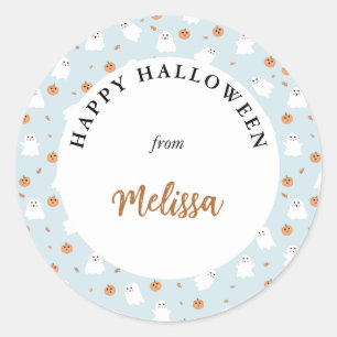 Niedliches Ghost & Pumpkin Blue Halloween-Muster Runder Aufkleber