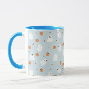 Niedliches Ghost & Pumpkin Blue Halloween-Muster Tasse