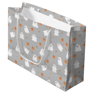 Niedliches Ghost & Pumpkin Graues Halloween-Muster Große Geschenktüte