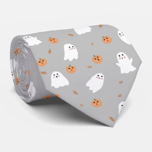 Niedliches Ghost & Pumpkin Graues Halloween-Muster Krawatte