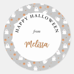Niedliches Ghost & Pumpkin Graues Halloween-Muster Runder Aufkleber