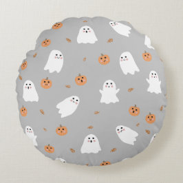 Niedliches Ghost & Pumpkin Graues Halloween-Muster Rundes Kissen