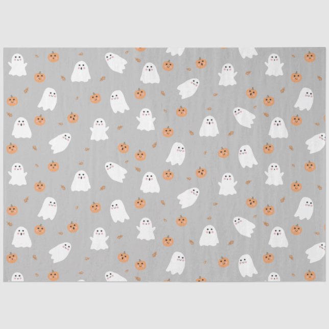Niedliches Ghost & Pumpkin Graues Halloween-Muster Seidenpapier (Vorderseite)