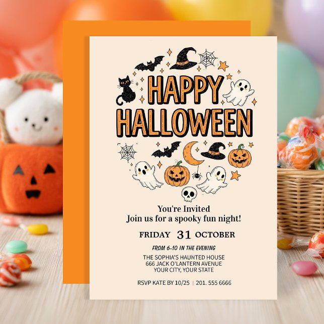 Niedliches Ghost & Pumpkin-Halloween-Party Einladung (Von Creator hochgeladen)
