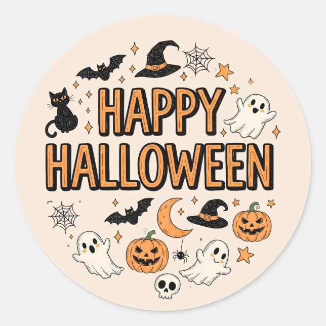 Niedliches Ghost & Pumpkin-Halloween-Party Runder Aufkleber (Vorderseite)
