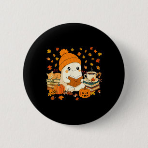 Niedliches Ghost Reading Buch Liebhaber Herbstfall Button