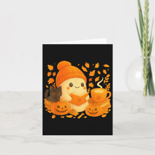 Niedliches Ghost Reading Buch Liebhaber Herbstfall Karte