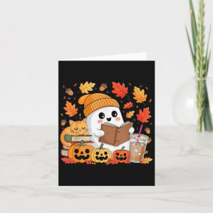 Niedliches Ghost Reading Buch Liebhaber Herbstfall Karte