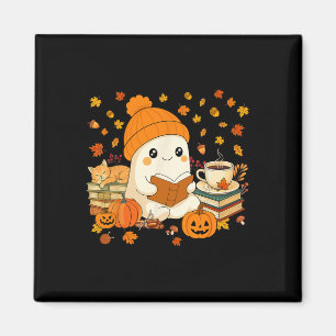 Niedliches Ghost Reading Buch Liebhaber Herbstfall Magnet