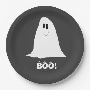 Niedliches Ghost-Schwarz-Weiß-Halloween Pappteller