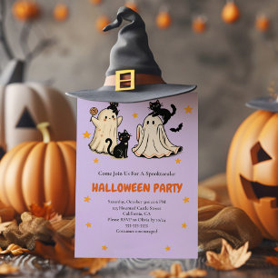 Niedliches Ghost- und Black Cat-Halloween-Party Einladung