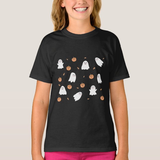 Niedliches Ghost- und Kürbisschwarz Halloween-Must T-Shirt (Vorderseite)