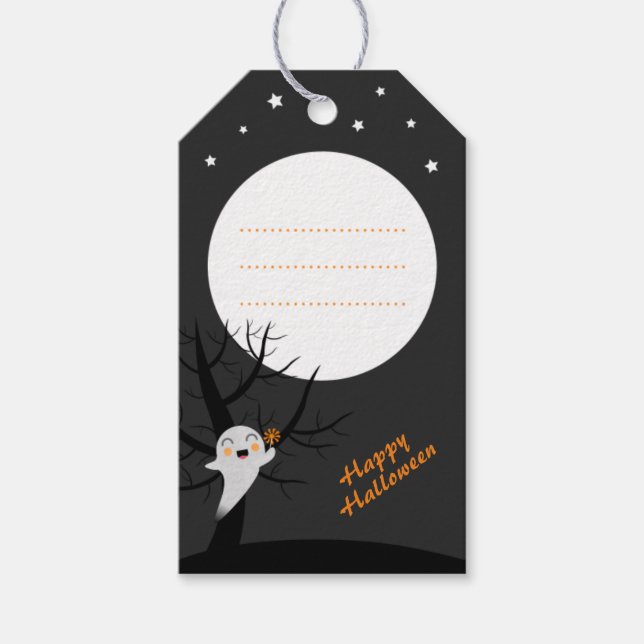 Niedliches Ghost & Vollmond glückliches Halloween Geschenkanhänger (Vorderseite)