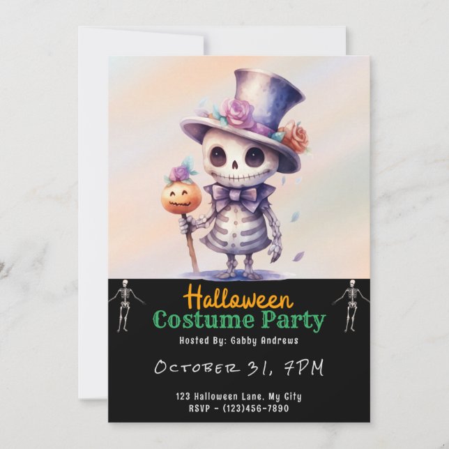 Niedliches Ghoul in Top Hat und Bow Krawatte Black Einladung (Vorderseite)