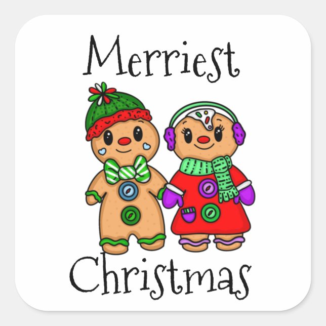 Niedliches Gingerbread Couple Holding Hands Weihna Quadratischer Aufkleber (Vorderseite)