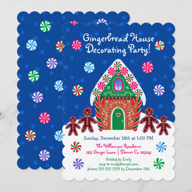 Niedliches Gingerbread Haus Dekorieren Party Weihn Einladung (Vorne/Hinten)