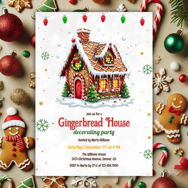 Niedliches Gingerbread Haus Dekorieren Weihnachtsf Einladung (Cute Modern Gingerbread House Decorating Christmas Party Invitation)