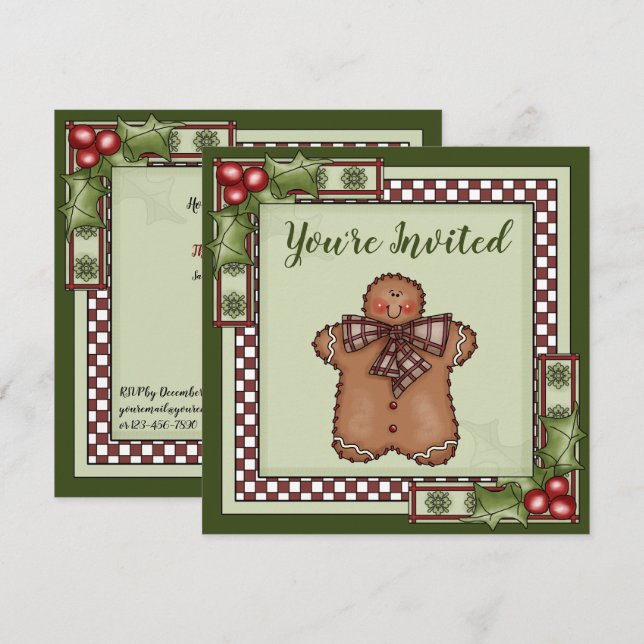 Niedliches Gingerbread Mann und Heiligabend Party Einladung (Vorne/Hinten)