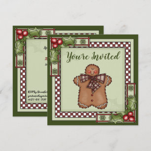 Niedliches Gingerbread Mann und Heiligabend Party Einladung