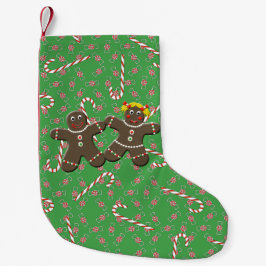 Niedliches Gingerbrot Couple Christmas Candy Canes Kleiner Weihnachtsstrumpf