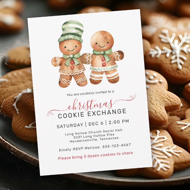 Niedliches Gingerbrot Couple Cookie Exchange Party Einladung (May be ordered in both printed and instant download digital formats!)