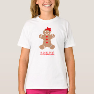 Niedliches Gingerbrot mit Bow Girls Red Brown Name T-Shirt