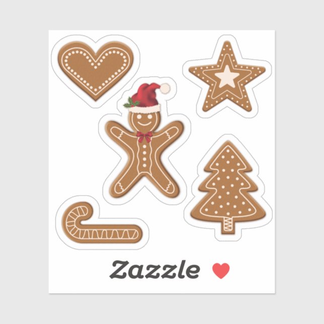 Niedliches Gingerbrot Weihnachtskeksformen Aufkleber (Blatt)