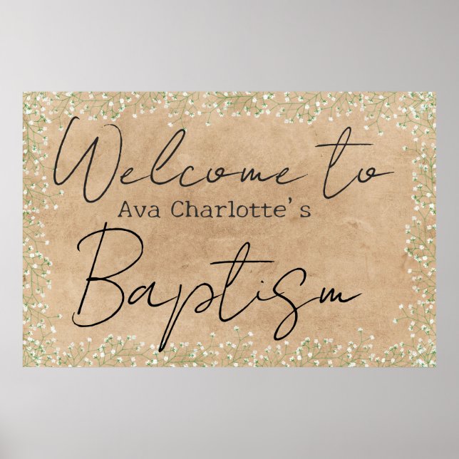 Niedliches Gipskraut Blume Rustikale Taufe Willkom Poster (Vorne)