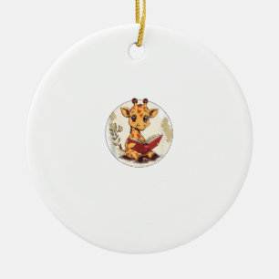 Niedliches Giraffenlesebuch mit Blätter Illustrati Keramik Ornament