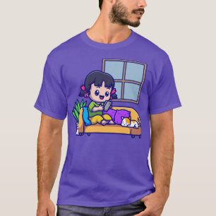 Niedliches Girl-Betriebssystem mit CAT-Cartoon T-Shirt