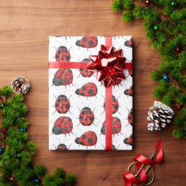 Niedliches Girl Black Red Watercolor Ladybug Muste Geschenkpapier