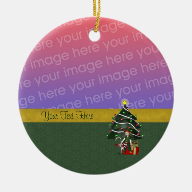 Niedliches Girl Elf Tree Foto Keramik Ornament (Vorne)