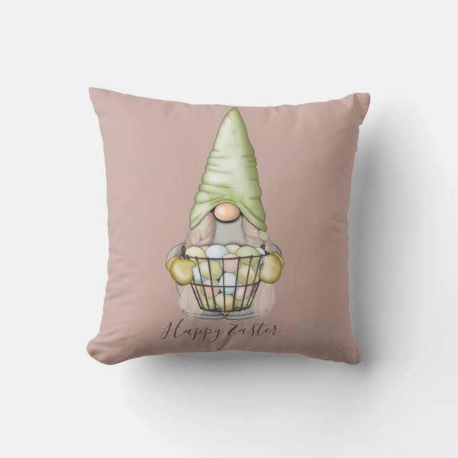 Niedliches Girl Gnome mit Eiern Ostern Urlaub Kissen (Vorderseite)