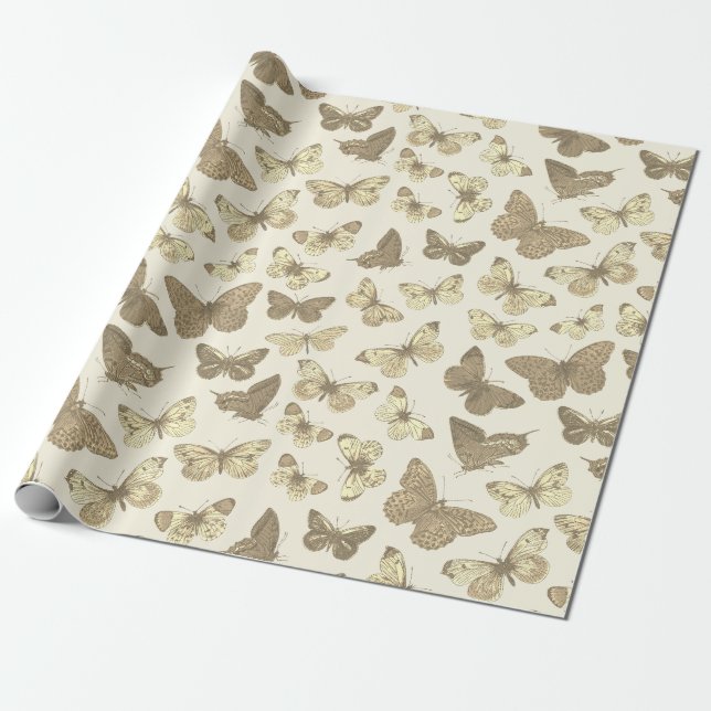 Niedliches Girl-Gold-Schmetterlingsmuster Geschenkpapier (Ungerollt)